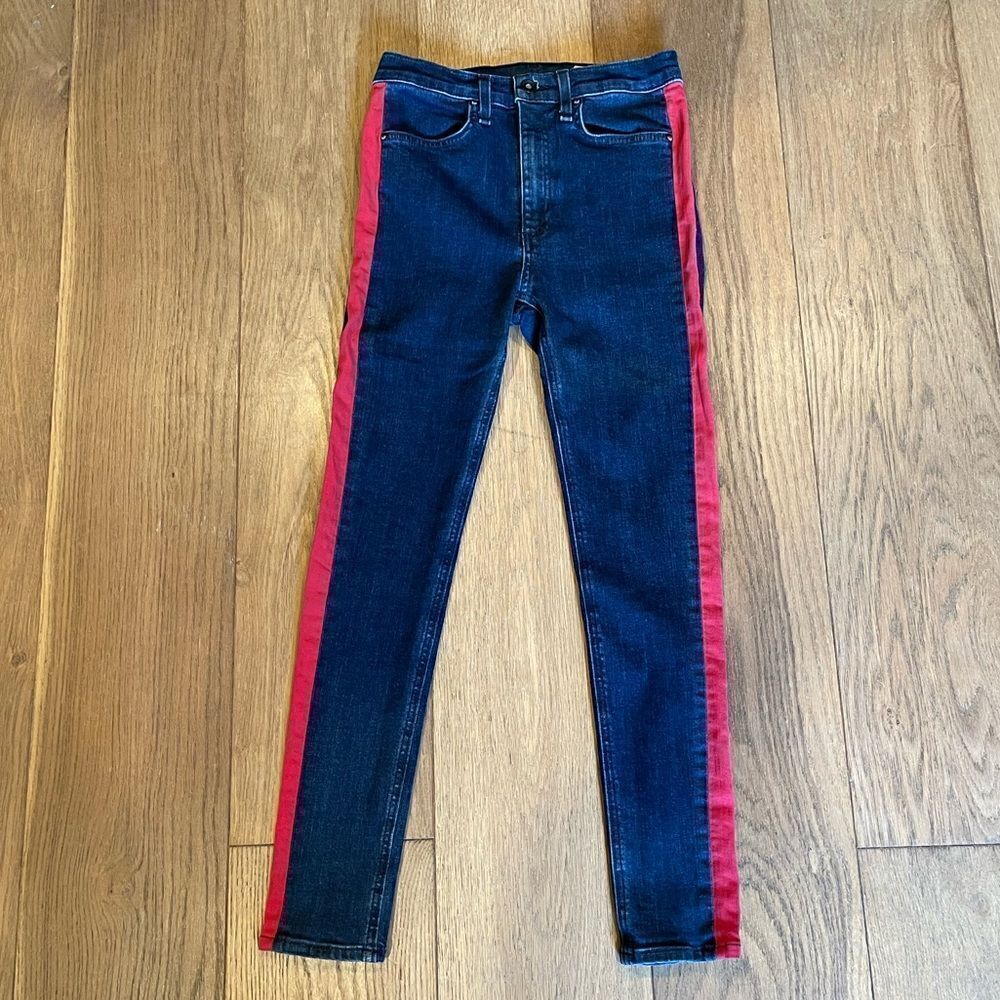 Rag & Bone Igloo Red & Indigo High Rise ‘Maize’ Classic Skinny Fit Jean.Size 28